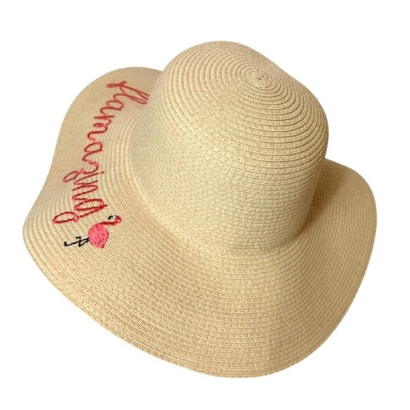 Densley Floppy Wide Brim Hat Straw Sun Protection Amazing Flamingo Embroidered main image 6